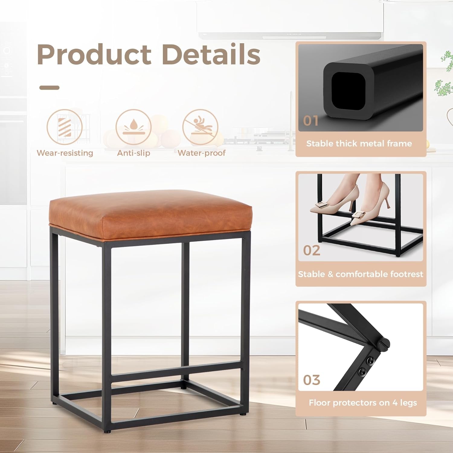 Kitchen Counter Backless Modern Barstools Set