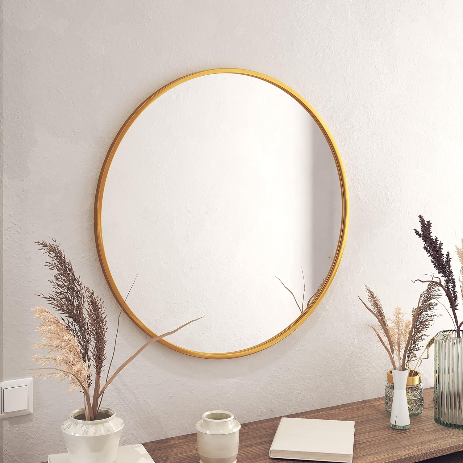 Gold Round Hanging Mirror