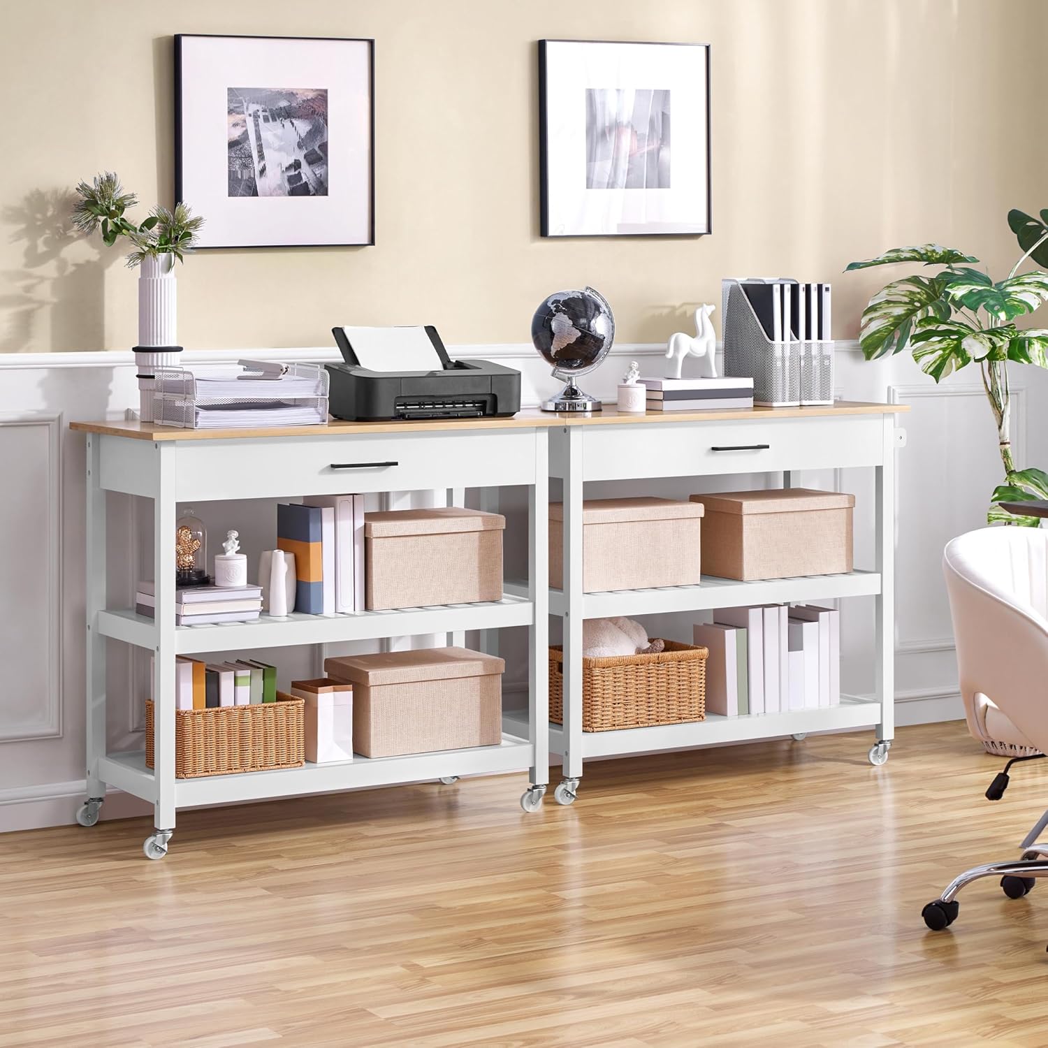 Serving Trolley with Solid Wood Top and Drawer