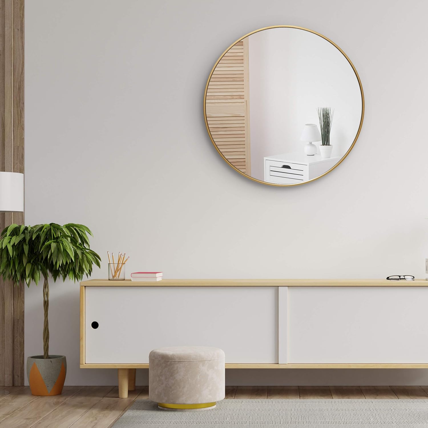 Gold Round Hanging Mirror