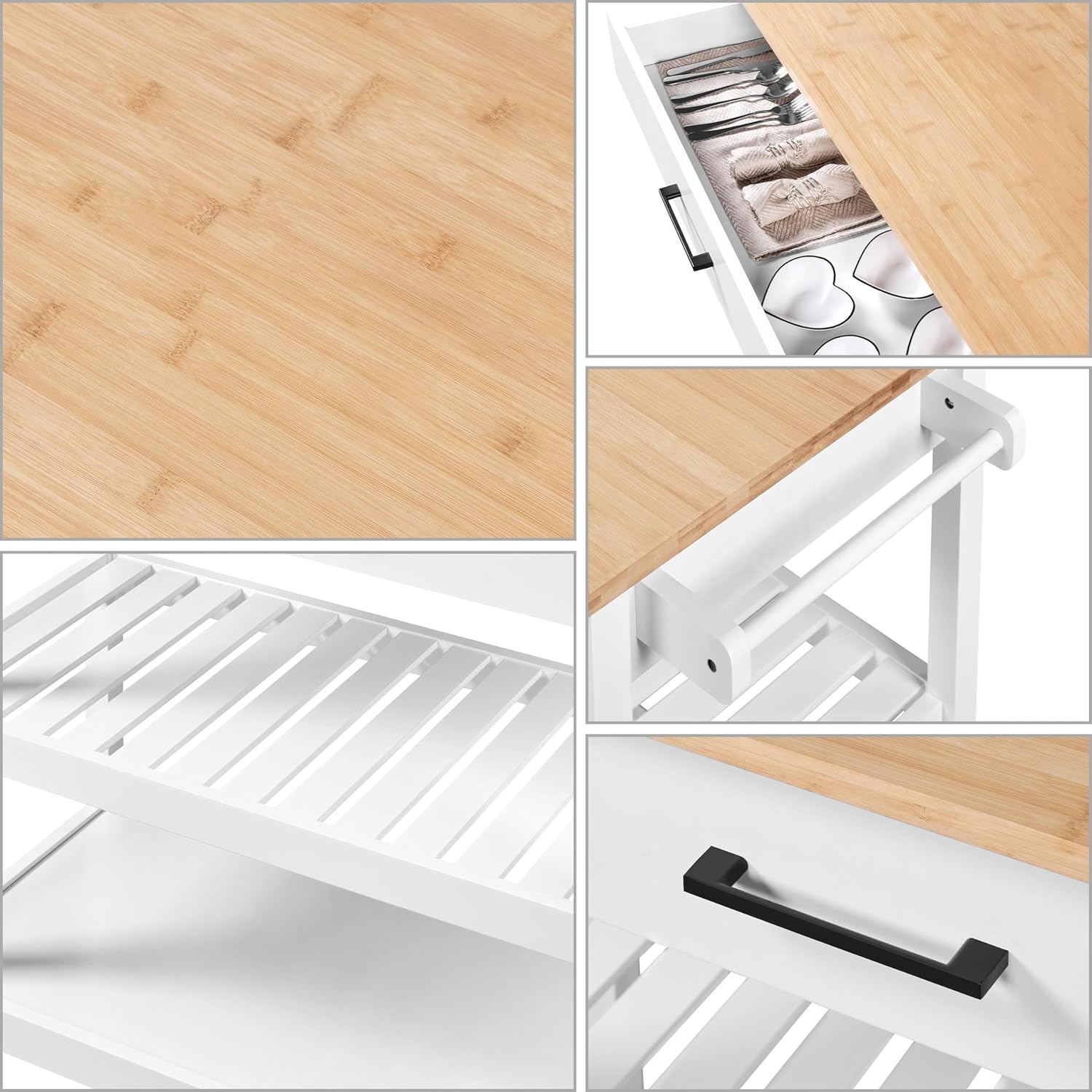 Serving Trolley with Solid Wood Top and Drawer