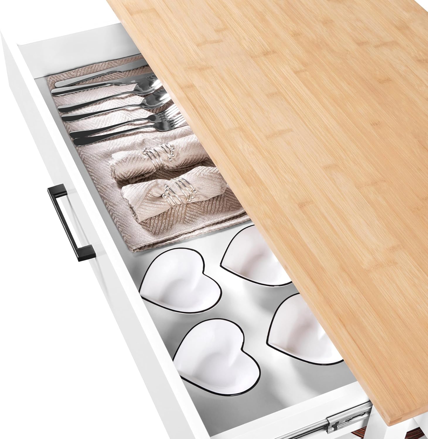 Serving Trolley with Solid Wood Top and Drawer