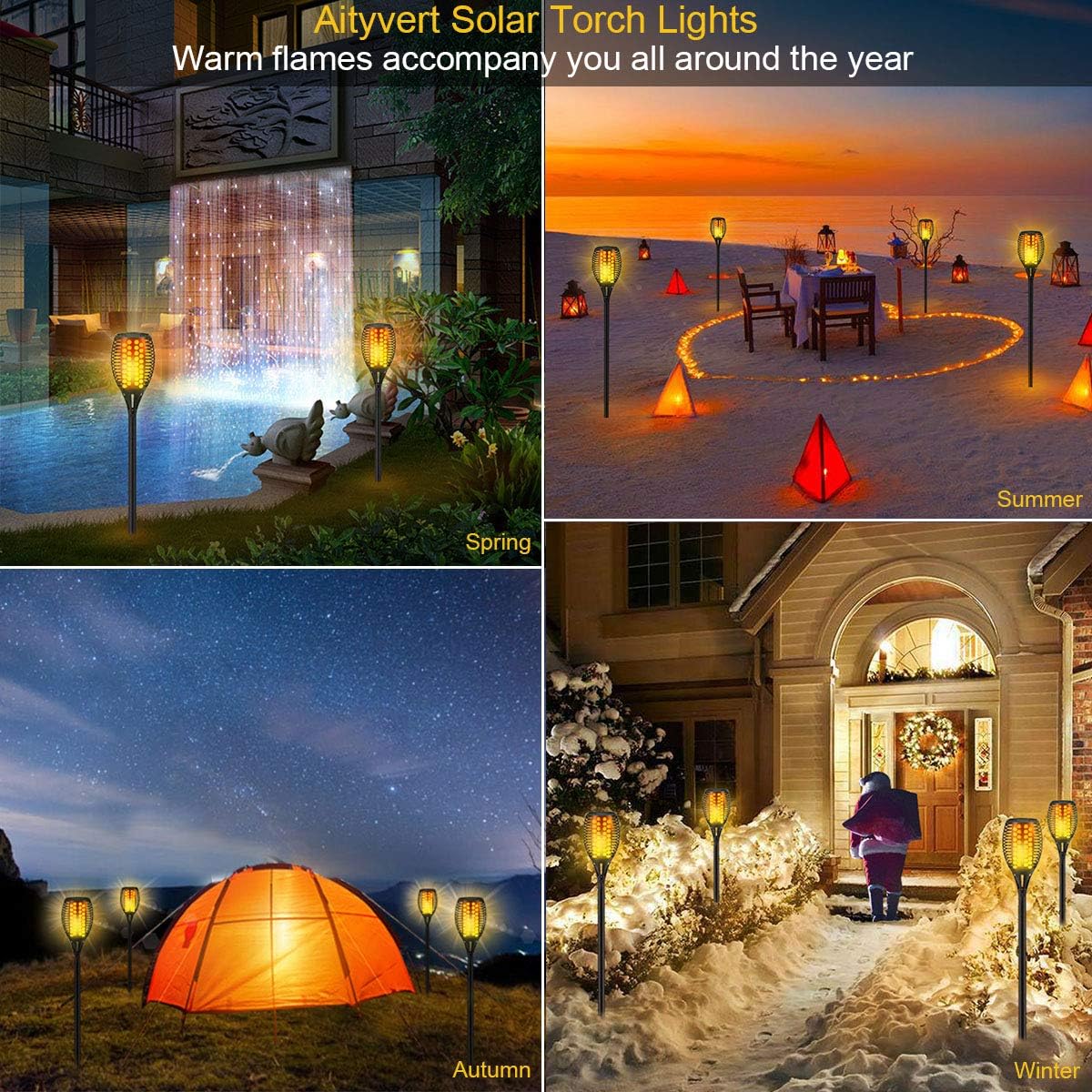 Waterproof Solar Light with Flickering Flames for Yard Garden