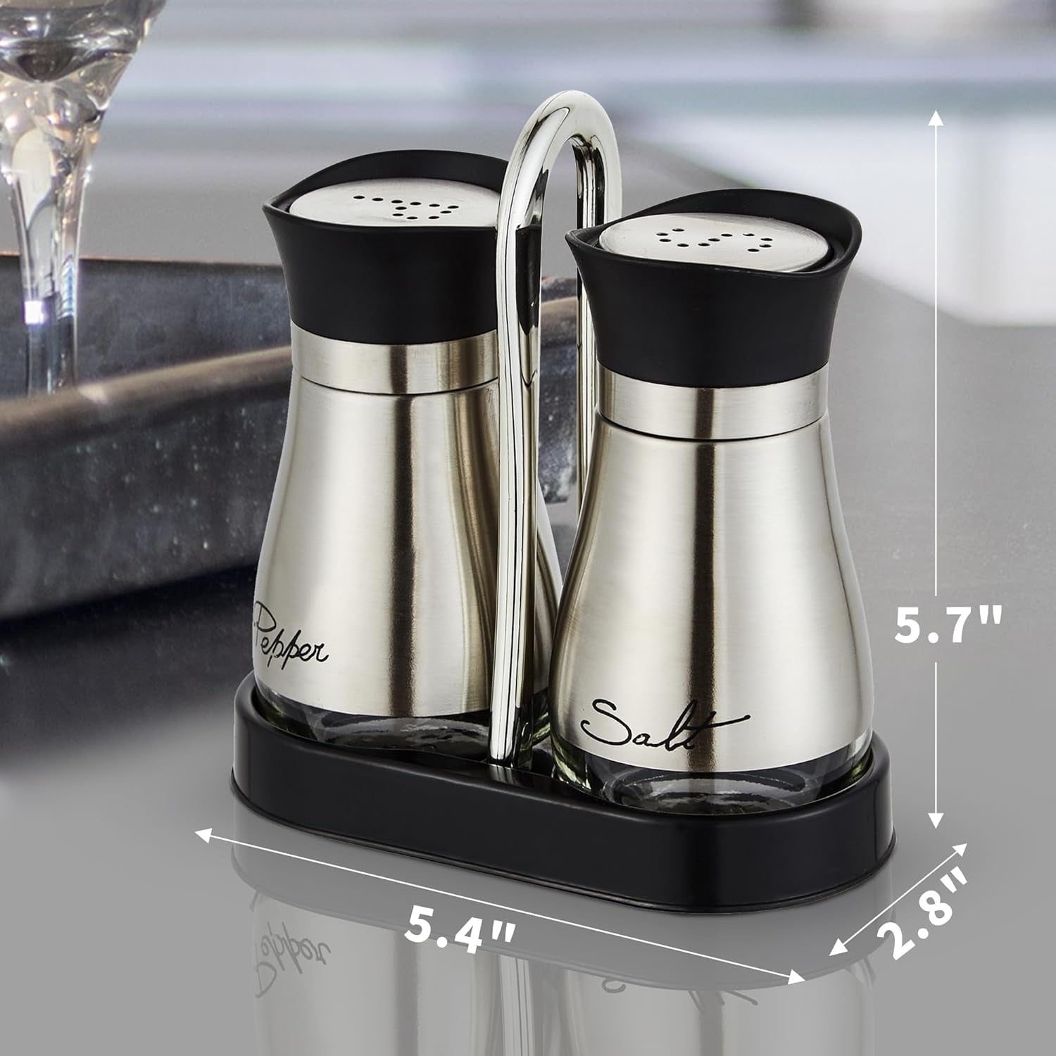 Stainless Steel Salt and Pepper Shakers with Glass Bottle Set