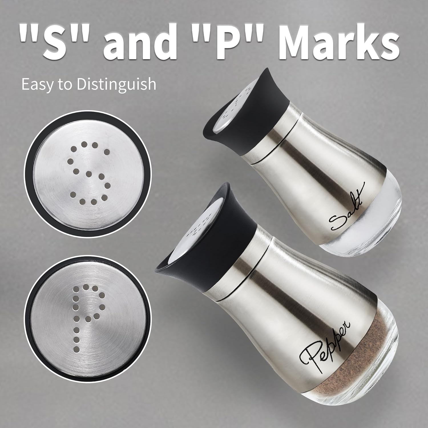 Stainless Steel Salt and Pepper Shakers with Glass Bottle Set